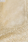 Off White Net Embroidered Saree With Unstitched Blouse