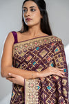Wine Khaddi Georgette Embroidered Saree With Unstitched Blouse