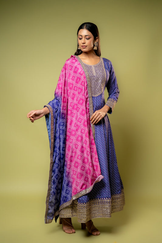 Purple Chinon Floor Length Readymade Suit With Chinon Dupatta
