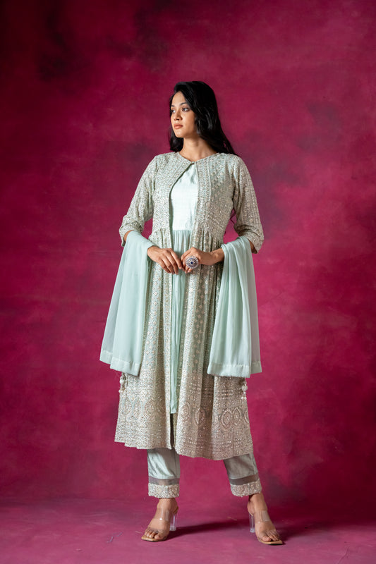 Georgette Embroidered Readymade Suit With Dupatta