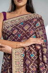 Wine Khaddi Georgette Embroidered Saree With Unstitched Blouse