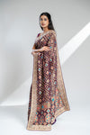 Wine Khaddi Georgette Embroidered Saree With Unstitched Blouse