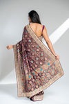 Wine Khaddi Georgette Embroidered Saree With Unstitched Blouse