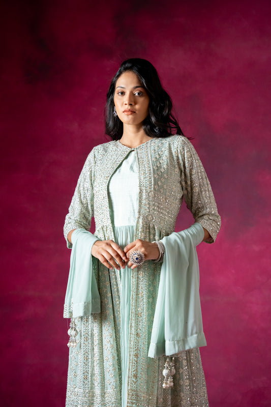 Georgette Embroidered Readymade Suit With Dupatta