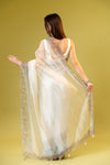 Tussar Grey Organza Embroidered Saree With Unstitched Blouse