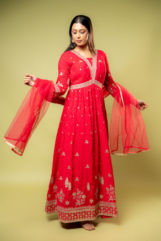 Rani Georgette Floor Length Readymade Suit With Net Dupatta