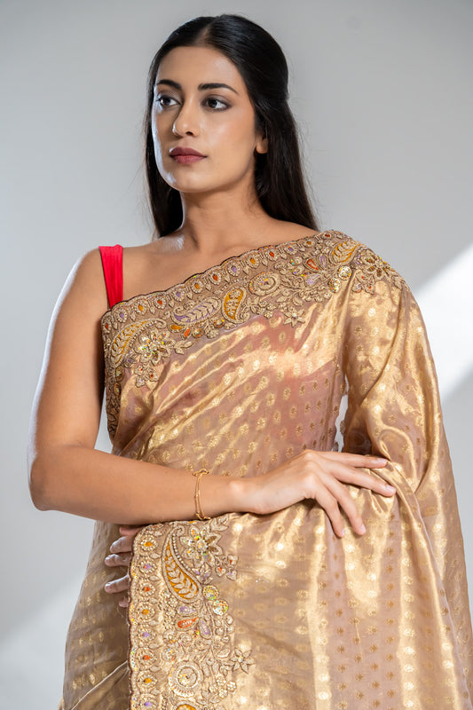 Tussar Banarasi Silk Saree With Unstitched Blouse