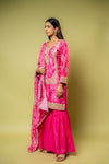 Pink Chinon Readymade Sharara Set With Chinon Dupatta