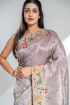 Mauve Banarasi Silk Saree With Unstitched Blouse