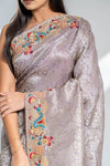 Mauve Banarasi Silk Saree With Unstitched Blouse