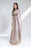 Mauve Banarasi Silk Saree With Unstitched Blouse