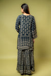 Black Crepe Readymade Sharara Set With Crepe Dupatta