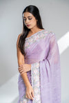 Mauve Organza Tissue Embroidered Saree With Unstitched Blouse