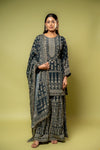 Black Crepe Readymade Sharara Set With Crepe Dupatta