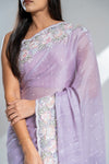 Mauve Organza Tissue Embroidered Saree With Unstitched Blouse