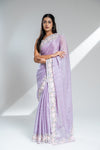Mauve Organza Tissue Embroidered Saree With Unstitched Blouse