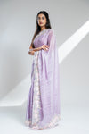 Mauve Organza Tissue Embroidered Saree With Unstitched Blouse
