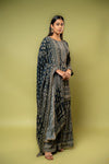 Black Crepe Readymade Sharara Set With Crepe Dupatta