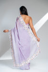 Mauve Organza Tissue Embroidered Saree With Unstitched Blouse