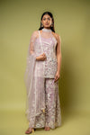 Mauve Net Readymade Sharara Set With Net Dupatta
