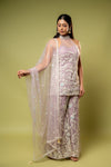 Mauve Net Readymade Sharara Set With Net Dupatta