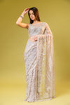 Mauve Net Embroidered Saree With Unstitched Blouse