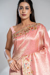 Pink Banarasi Silk Saree With Unstitched Blouse
