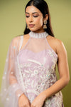 Mauve Net Readymade Sharara Set With Net Dupatta