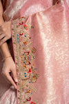 Pink Banarasi Silk Saree With Unstitched Blouse