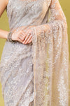 Mauve Net Embroidered Saree With Unstitched Blouse