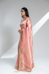 Pink Banarasi Silk Saree With Unstitched Blouse
