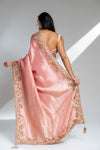 Pink Banarasi Silk Saree With Unstitched Blouse