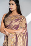 Garnet Banarasi Silk Saree With Unstitched Blouse