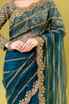 Peacock Net Embroidered Saree With Readymade Blouse