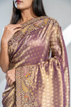 Garnet Banarasi Silk Saree With Unstitched Blouse