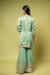 Mint Green Shimmer Readymade Sharara Set With Chinon Dupatta
