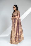 Garnet Banarasi Silk Saree With Unstitched Blouse