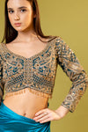 Peacock Net Embroidered Saree With Readymade Blouse