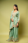 Mint Green Shimmer Readymade Sharara Set With Chinon Dupatta