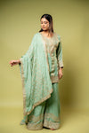 Mint Green Shimmer Readymade Sharara Set With Chinon Dupatta