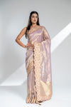Mauve Banarasi Silk Saree With Unstitched Blouse