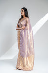 Mauve Banarasi Silk Saree With Unstitched Blouse