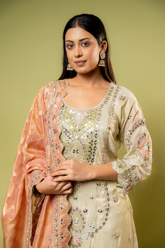 Tussar Shimmer Readymade Sharara Set With Shimmer Dupatta