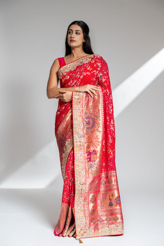 Rani Khaddi Georgette Embroidered Saree With Unstitched Blouse