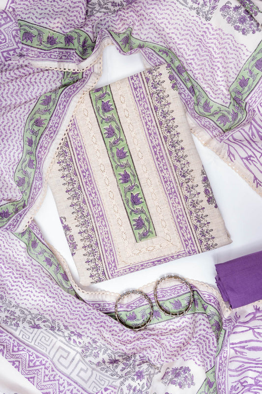 Tussar Mauve Cotton Floral Printed Unstitched Salwar Suit With Cotton Dupatta