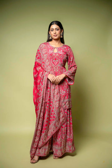 Rani Crepe Readymade Sharara Set With Crepe Dupatta