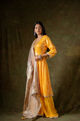 Mango Gold Georgette Readymade Suit With Organza Dupatta