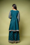Bottle Green Chinon Readymade Sharara Set With Chinon Dupatta