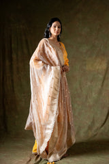 Mango Gold Georgette Readymade Suit With Organza Dupatta