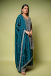 Bottle Green Chinon Readymade Sharara Set With Chinon Dupatta